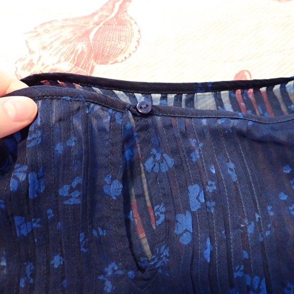 NWOT vintage-inspired dark blue floral chiffon top - Picture 2 of 2